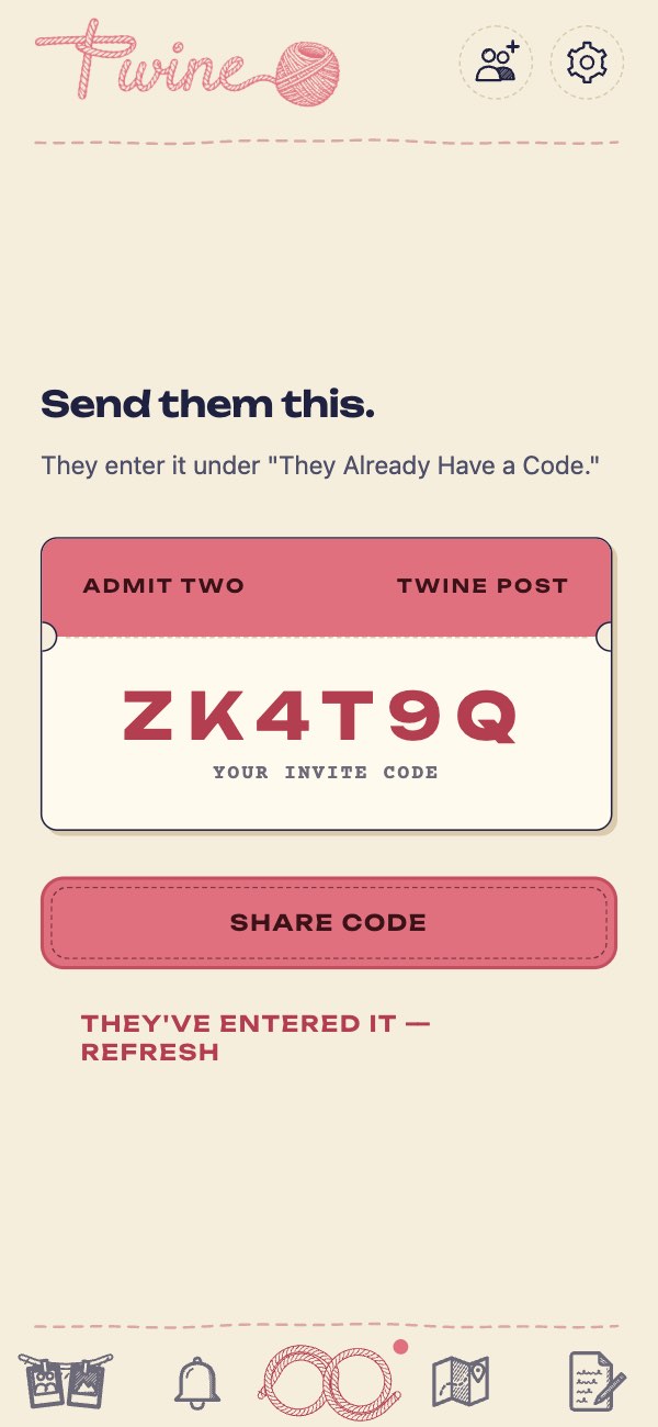 Send them this: invite code ZK4T9Q on a ticket, with Share Code.