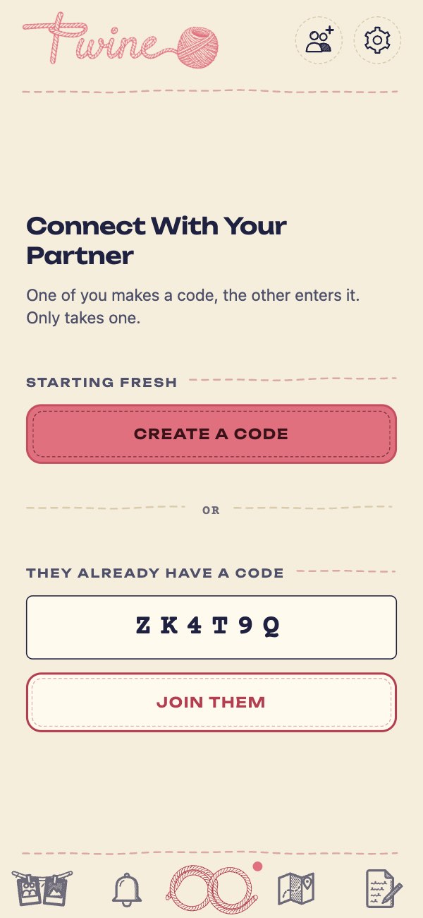 Connect With Your Partner: create a code, or enter the one they made.